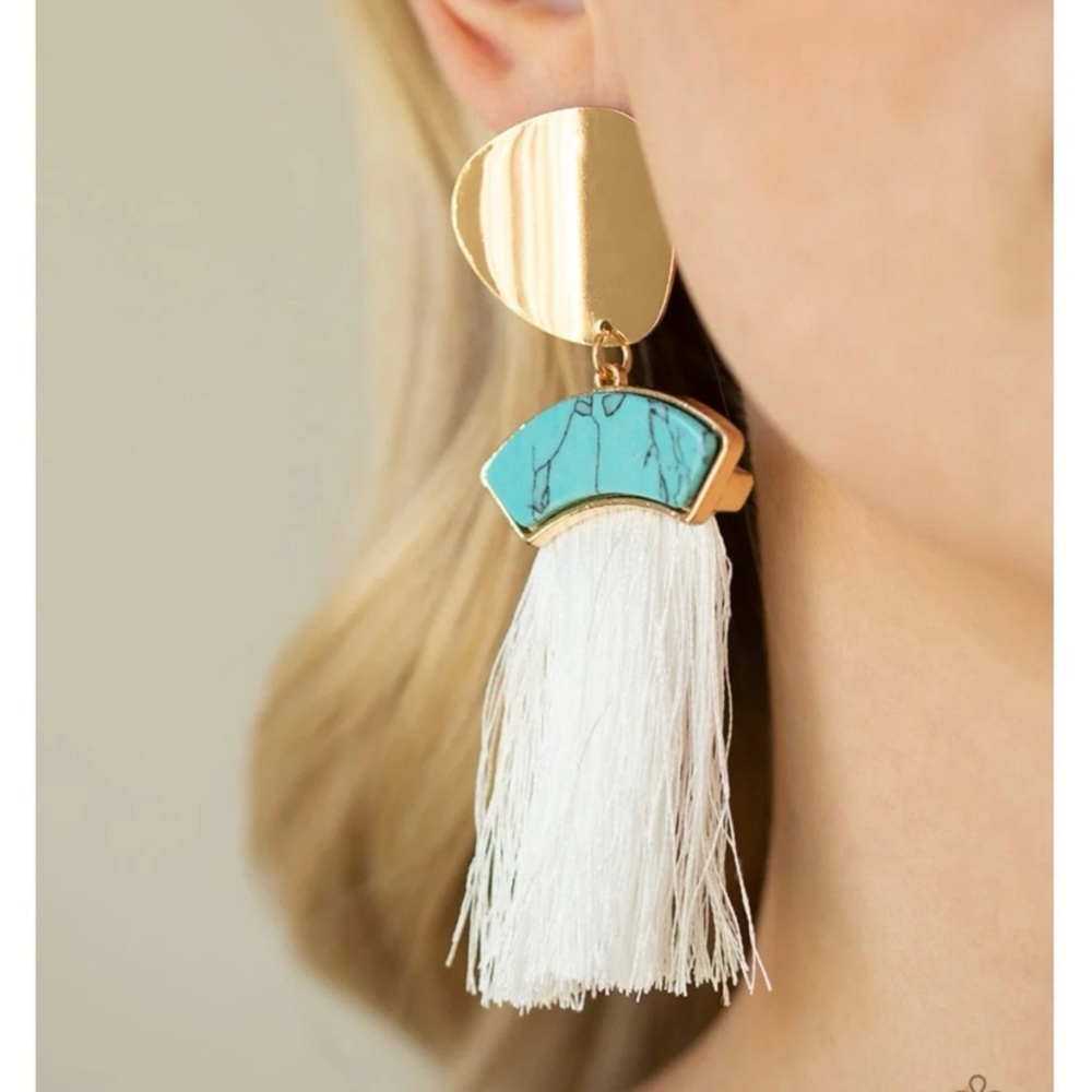 Paparazzi Gold and Turquoise Fringe Earrings
